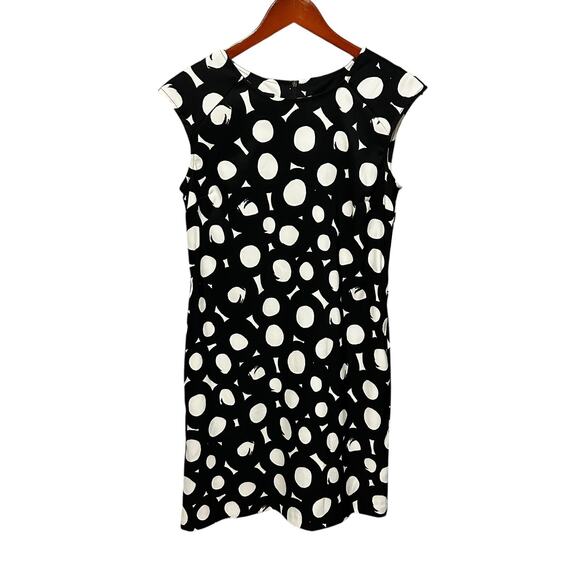 AB Studio Dress Womens 8 Black White Sleeveless Sheath Polka‎ Dot Pockets Chic - Picture 1 of 8